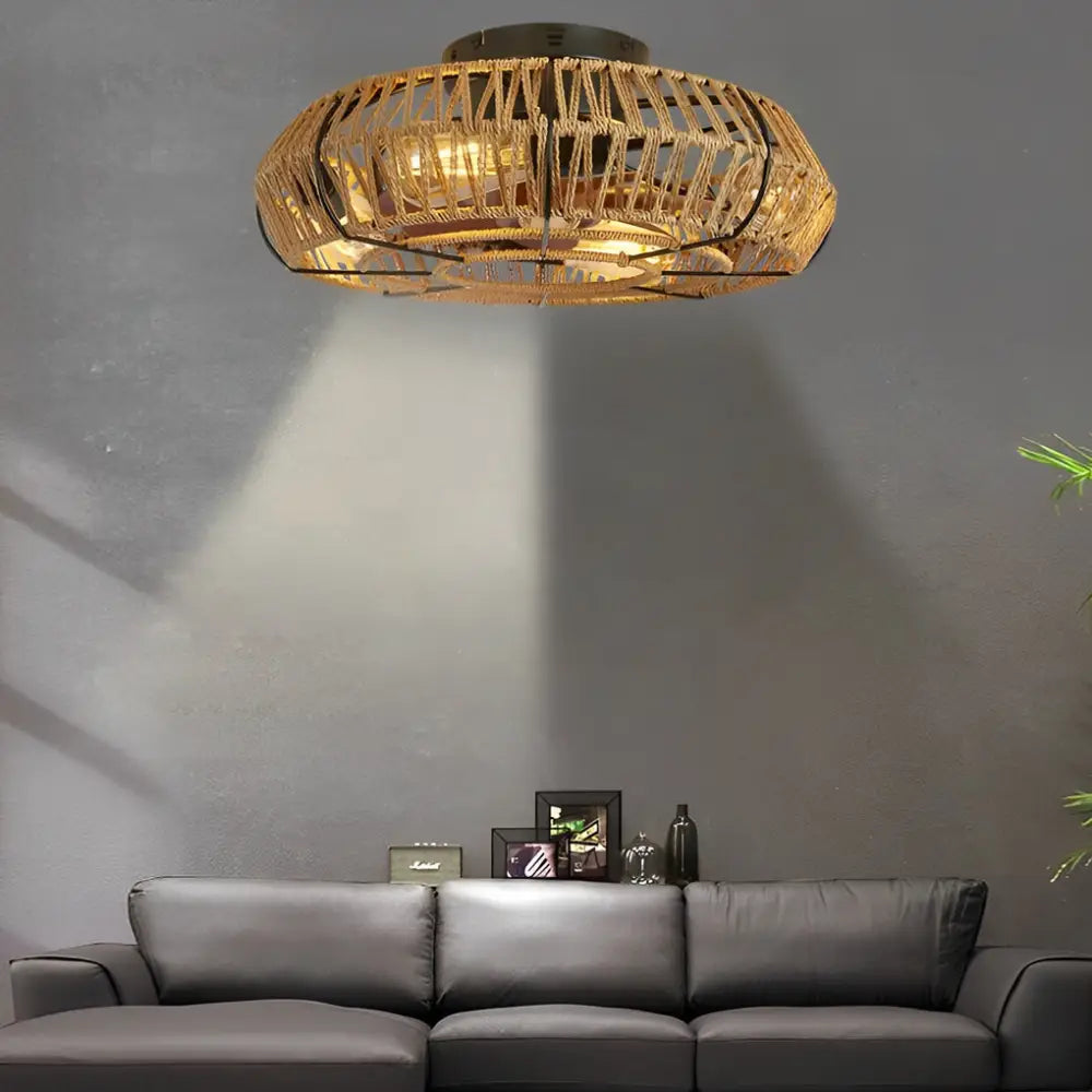 Rattan Iron Industrial Ceiling Fan Light - Irregular Lighting > lights Fans