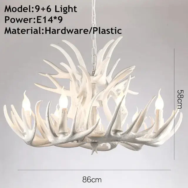 Retro Resin Antler Chandelier for Living Restaurant Bar - White 9X6 arms - Home & Garden