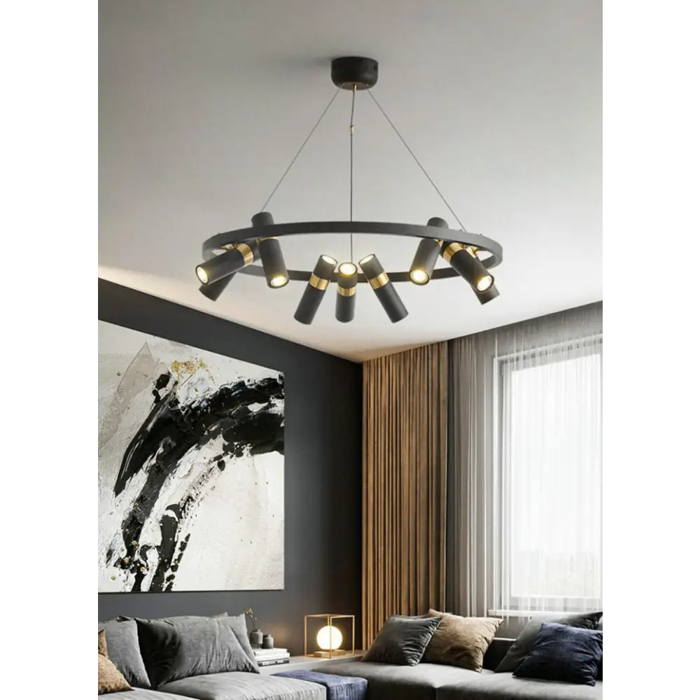 Round Black Metal LED Pendant Light for Living Dining - Home & Garden > Lighting Fixtures