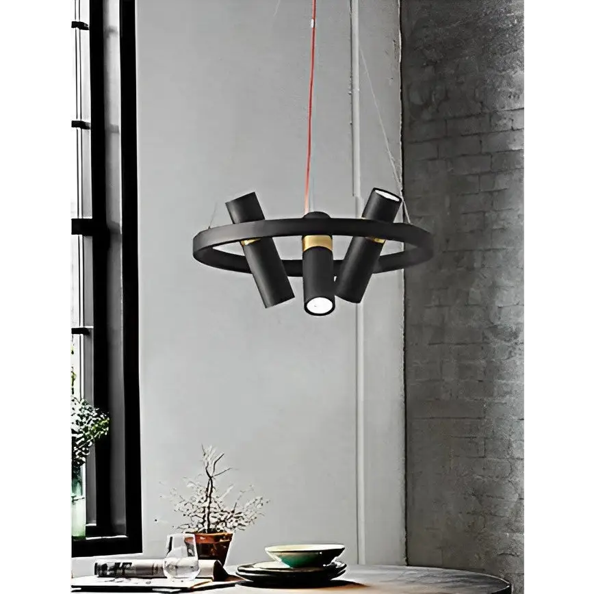 Round Black Metal LED Pendant Light for Living Dining - 3 Heads / Cool - Home & Garden >