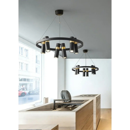 Round Black Metal LED Pendant Light for Living Dining - 6 Heads / Cool - Home & Garden >