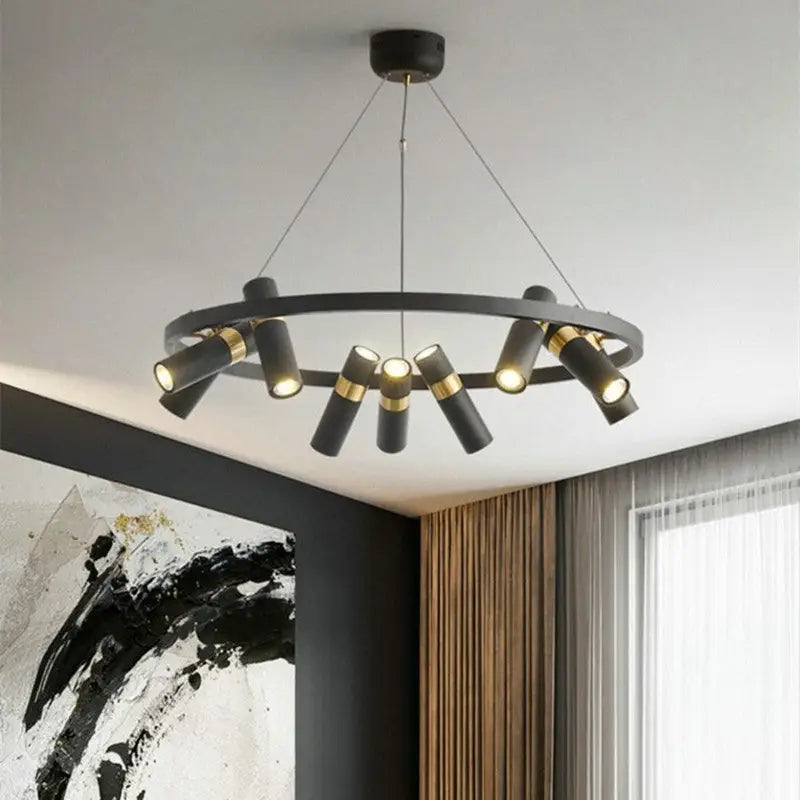 Round Black Metal LED Pendant Light for Living Dining - Home & Garden > Lighting Fixtures