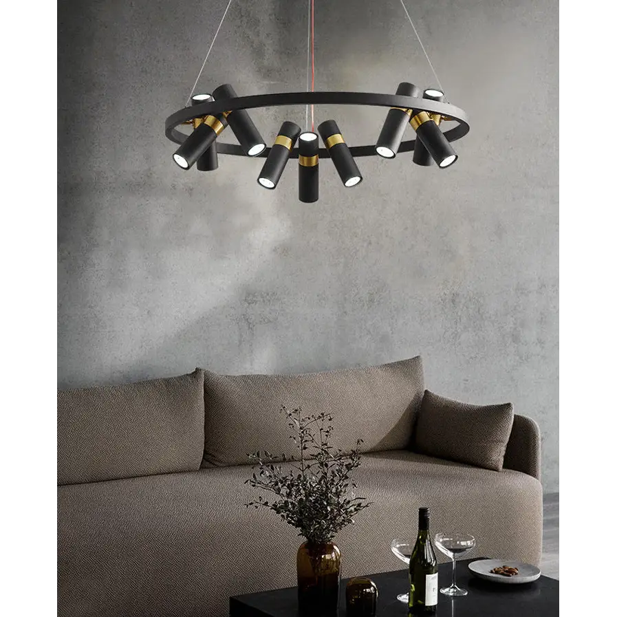 Round Black Metal LED Pendant Light for Living Dining - 9 Heads / Cool - Home & Garden >