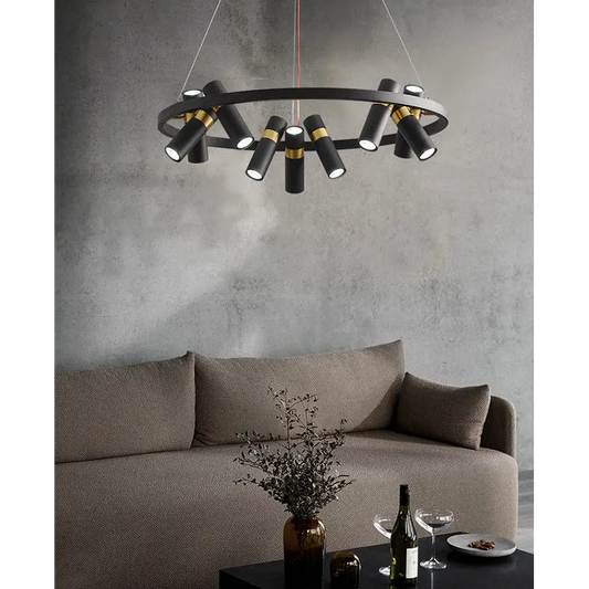 Round Black Metal LED Pendant Light for Living Dining - 9 Heads / Cool - Home & Garden >