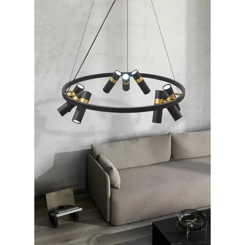 Round Black Metal LED Pendant Light for Living Dining - 9 Heads / Warm - Home & Garden >