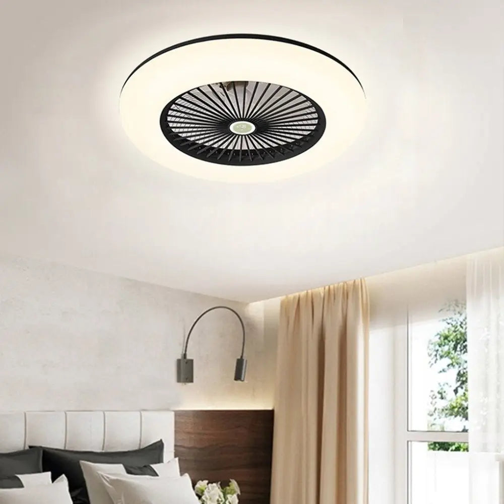 Round Flush Mount Bladeless Ceiling Fan with Light - Black Lighting > lights Fans