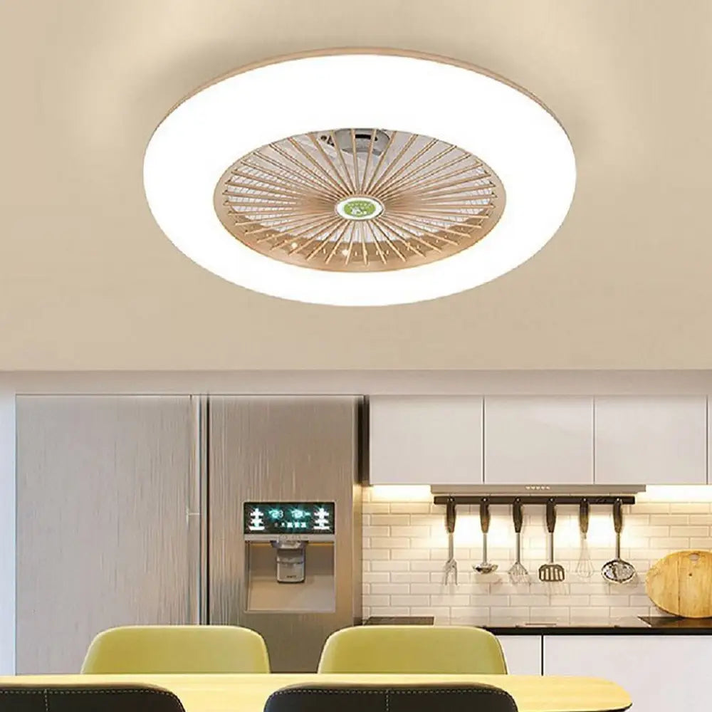 Round Flush Mount Bladeless Ceiling Fan with Light - Gold Lighting > lights Fans
