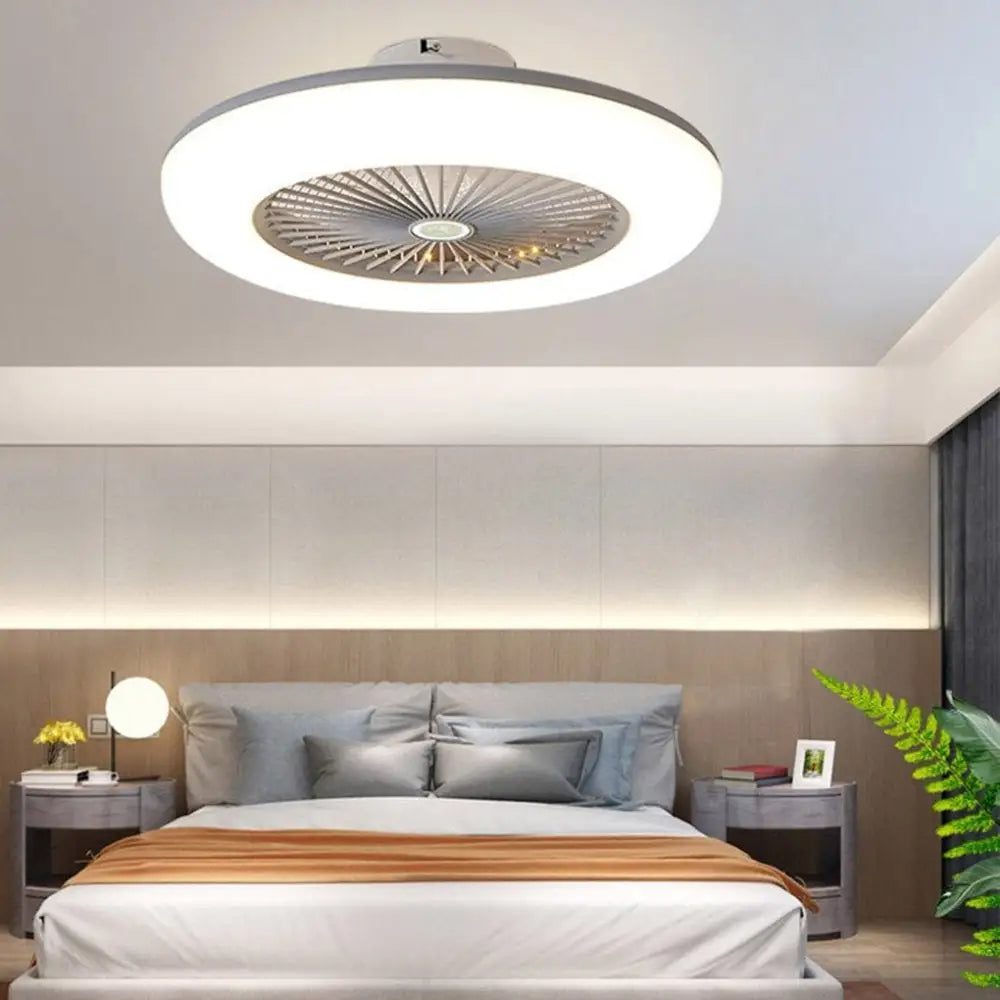 Round Flush Mount Bladeless Ceiling Fan with Light - Gray Lighting > lights Fans