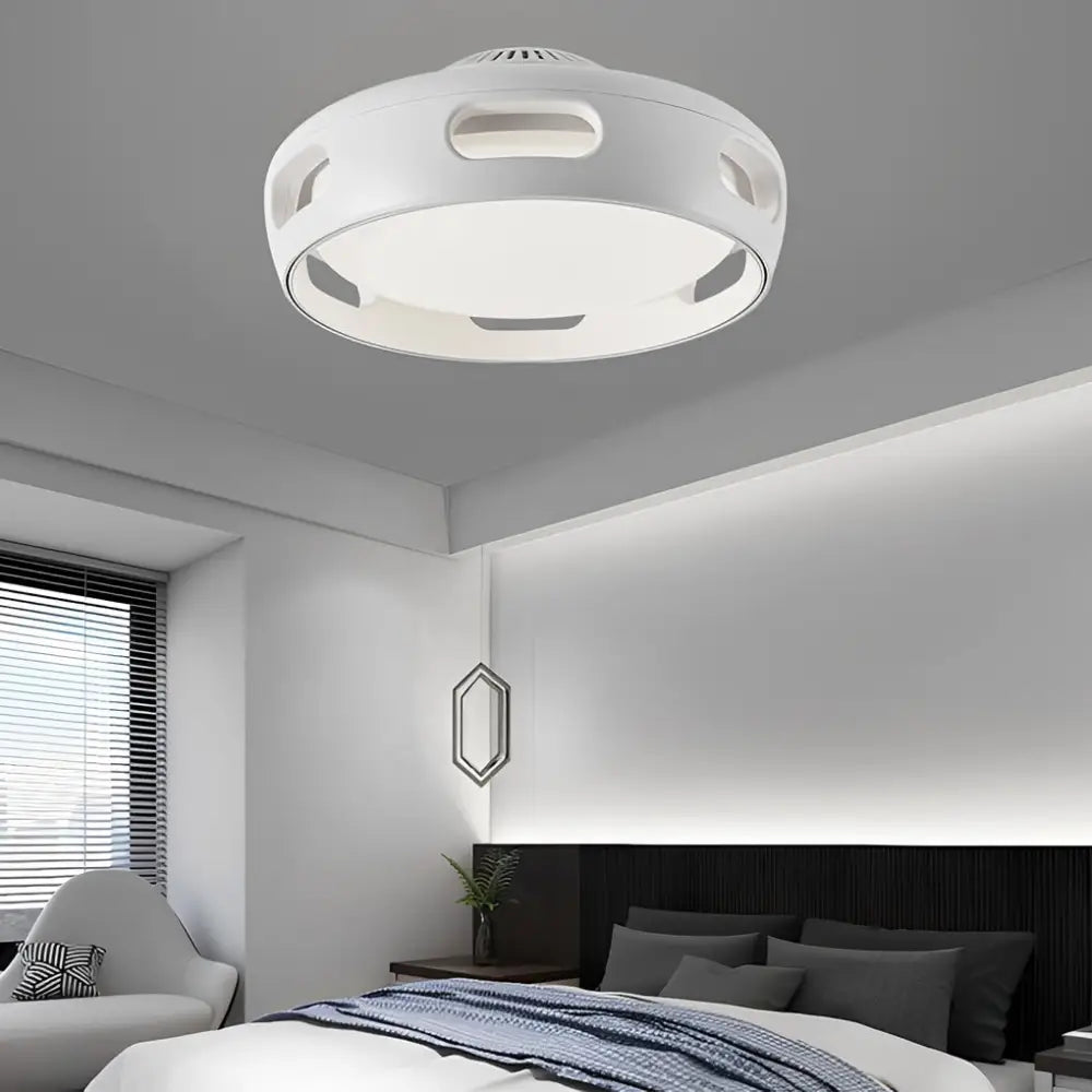 Round Smart Dimmable LED Bladeless Ceiling Fan Light - Semi Flush Mount - Lighting >