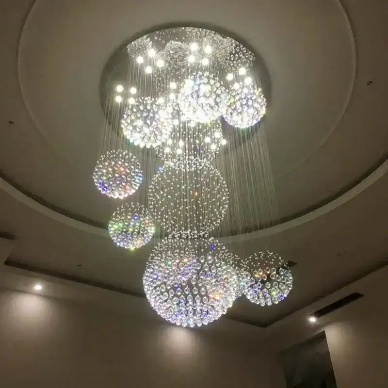Spiral Raindrop Crystal Ball LED Staircase Chandelier - Home & Garden > Lighting Fixtures