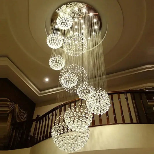 Spiral Raindrop Crystal Ball LED Staircase Chandelier - Dia55cm