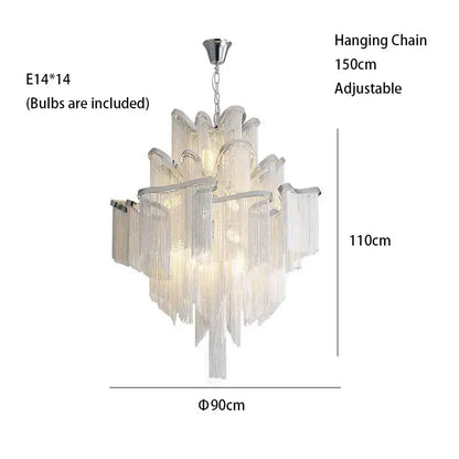 Tassels Aluminum Dimmable Ceiling Chandelier - Hanging 90cm/35.43” / Dimmable/Warm