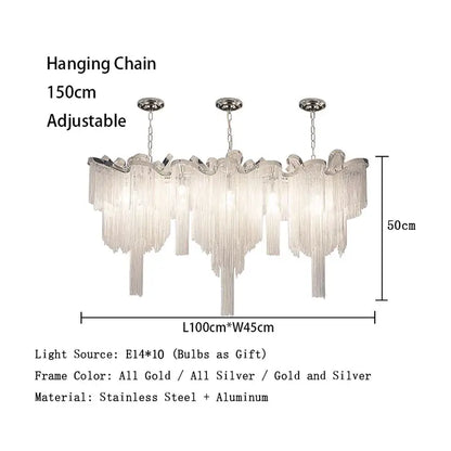 Tassels Aluminum Dimmable Ceiling Chandelier - Rectangle 100cm/39.37’’