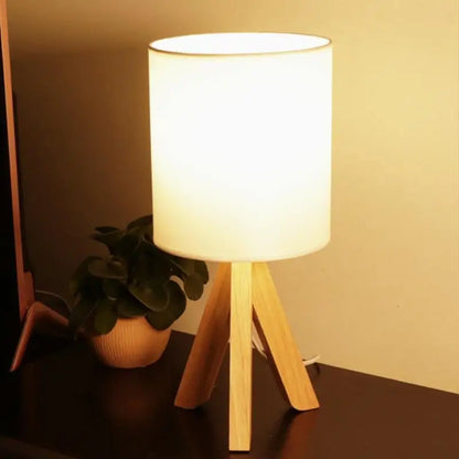 Wooden Tripod Table Lamp with Linen Shade - Lighting > & Floor Lamps