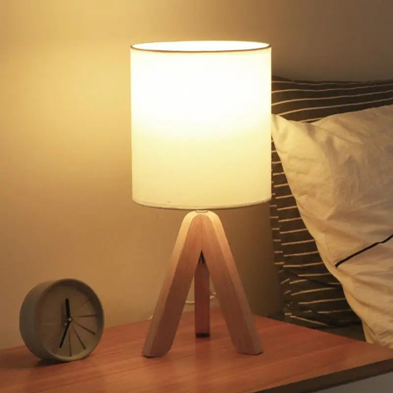 Wooden Tripod Table Lamp with Linen Shade - Lighting > & Floor Lamps