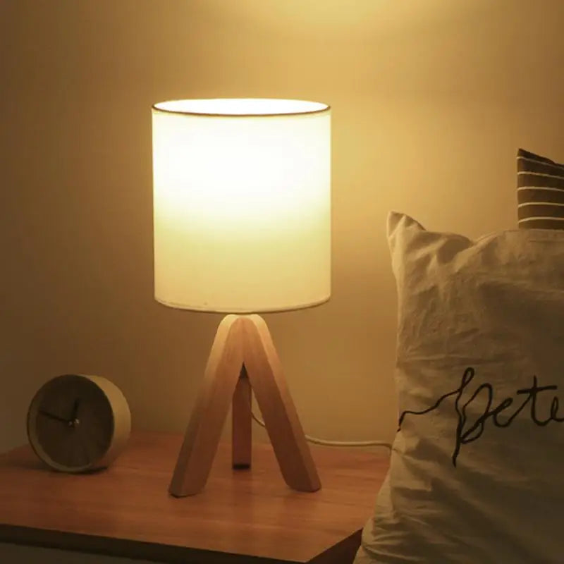 Wooden Tripod Table Lamp with Linen Shade - Lighting > & Floor Lamps