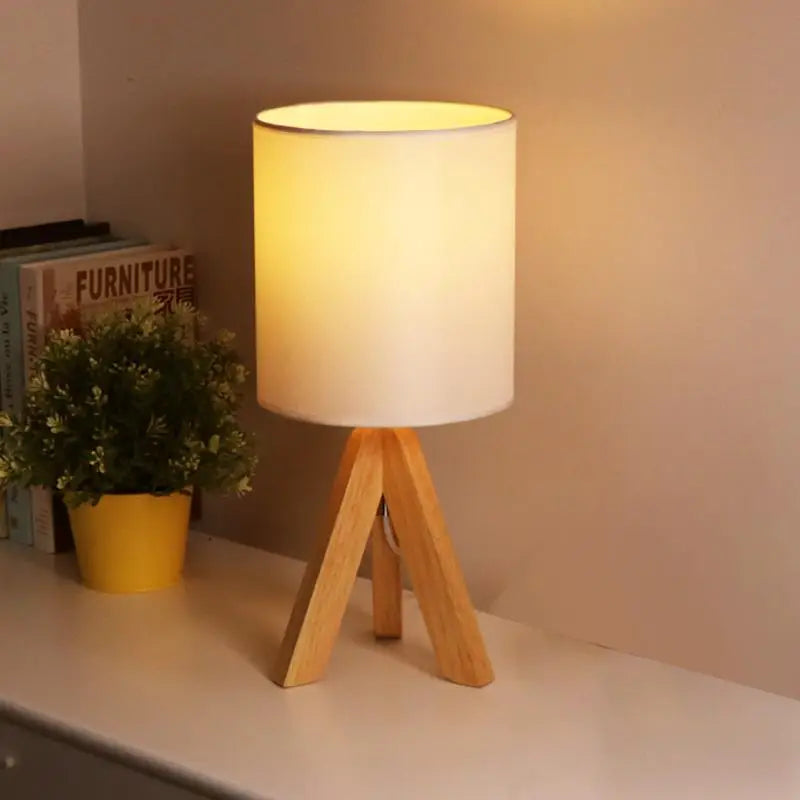 Wooden Tripod Table Lamp with Linen Shade - Lighting > & Floor Lamps