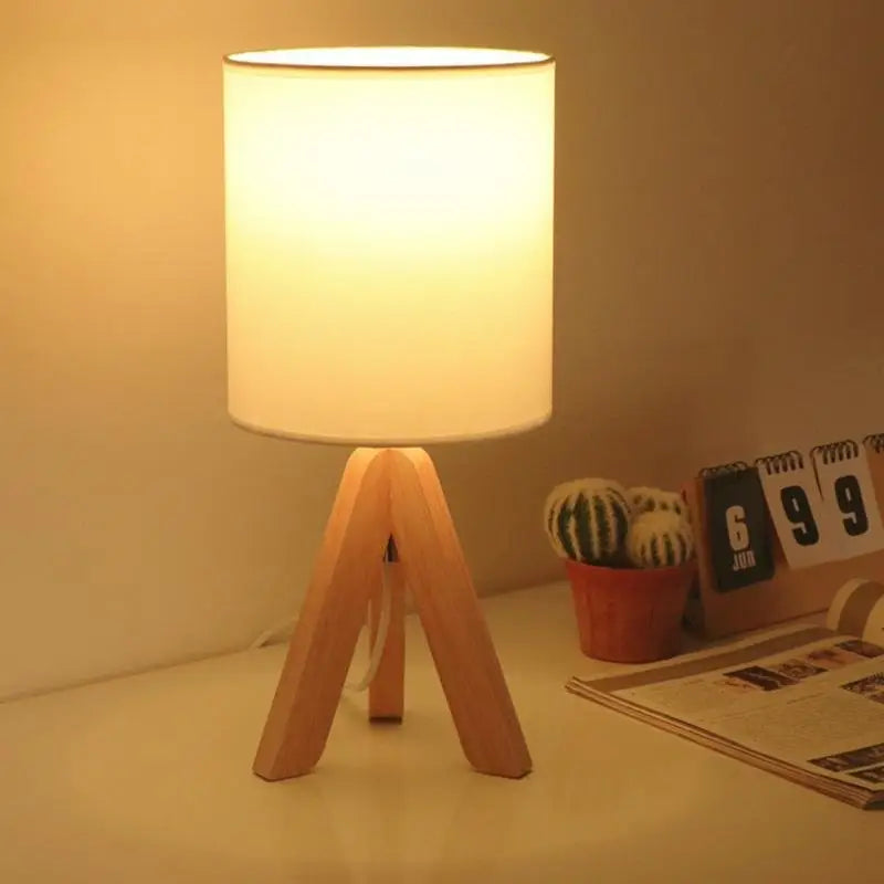 Wooden Tripod Table Lamp with Linen Shade - Lighting > & Floor Lamps