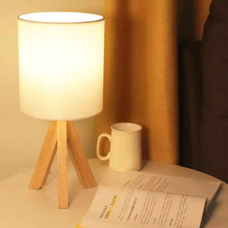 Wooden Tripod Table Lamp with Linen Shade - Lighting > & Floor Lamps