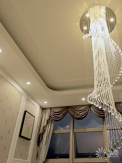 Spiral Crystal Staircase Ceiling Chandelier for Lobby, Hall, Stairwell