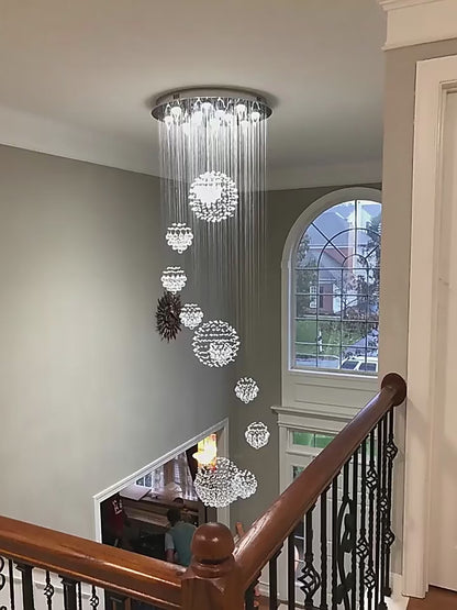 Spiral Raindrop Crystal Ball LED Staircase Chandelier