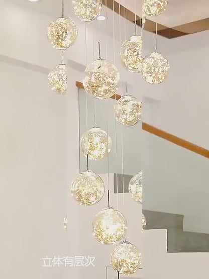 Modern Glass Ball Dimmable Chandelier for Staircase