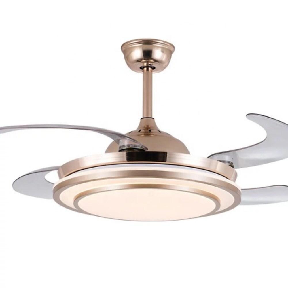 Gold Chandelier Ceiling Fan with LED and Retractable Blades