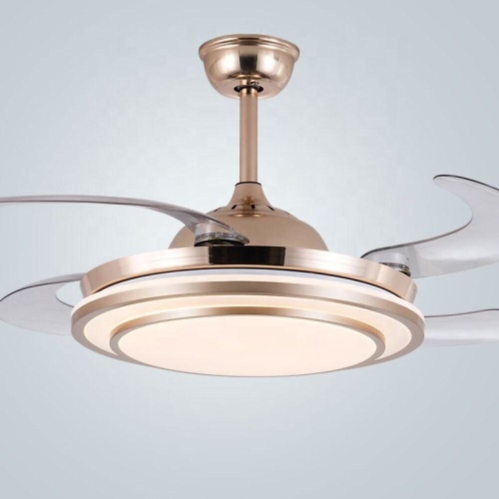 Gold Chandelier Ceiling Fan with LED and Retractable Blades