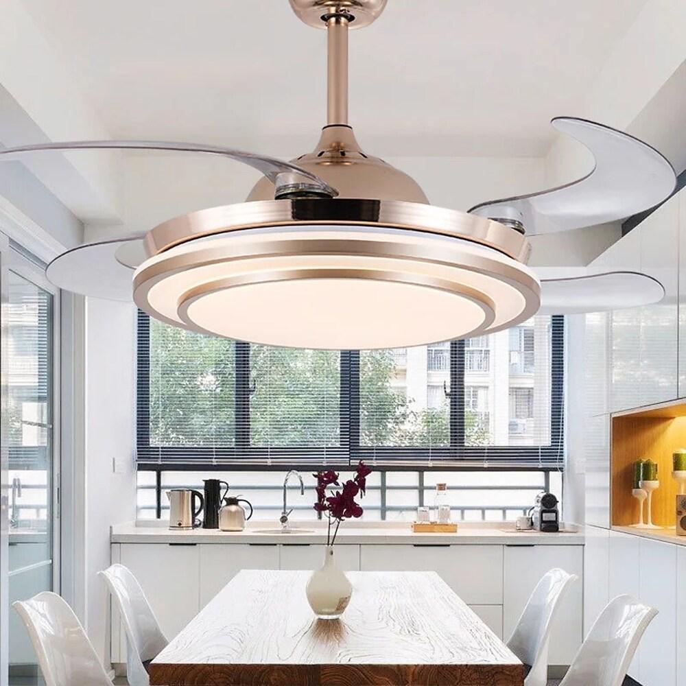 Gold Chandelier Ceiling Fan with LED and Retractable Blades